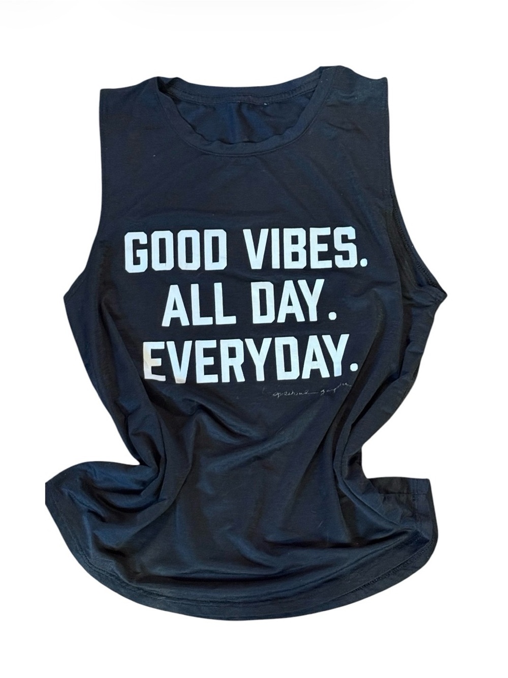 Spiritual Gangster Black Tank with White "Good Vibes" Print